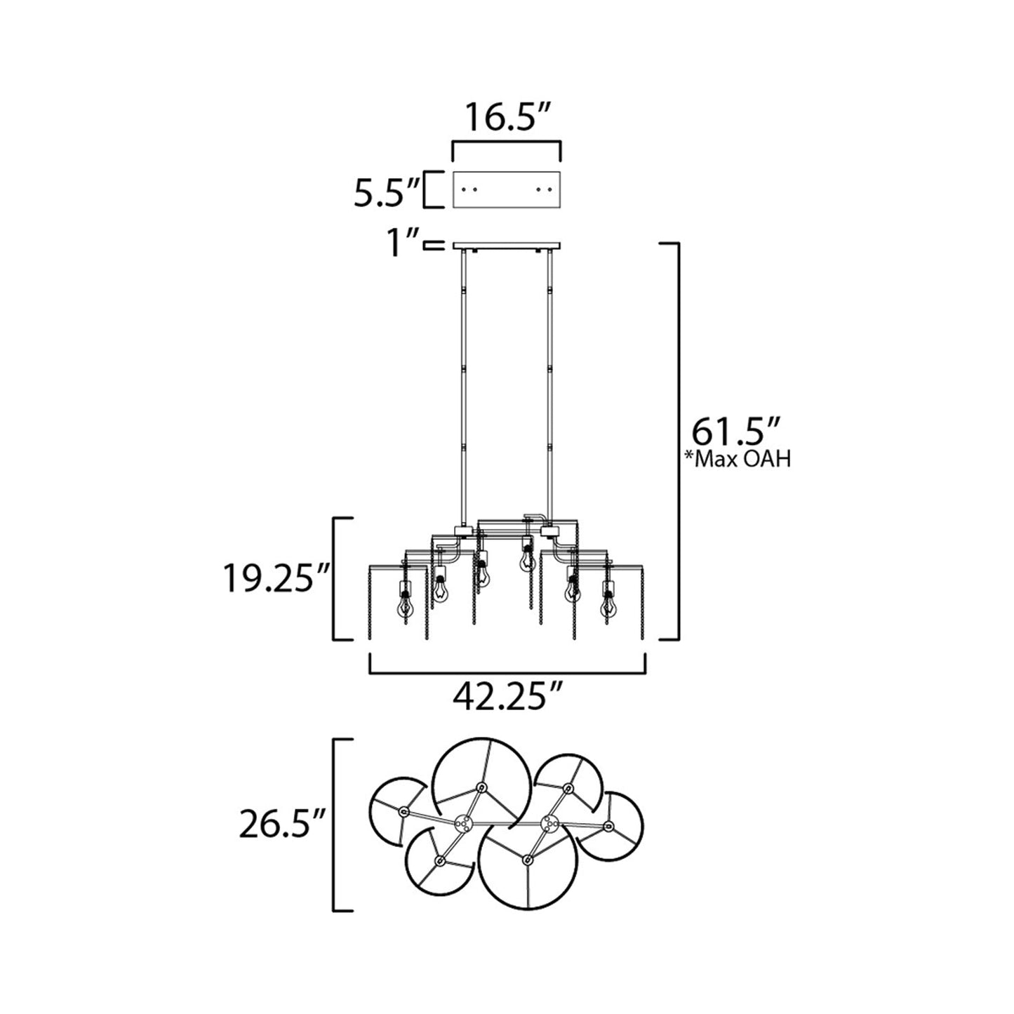 Fontaine Linear Pendant Light - line drawing.