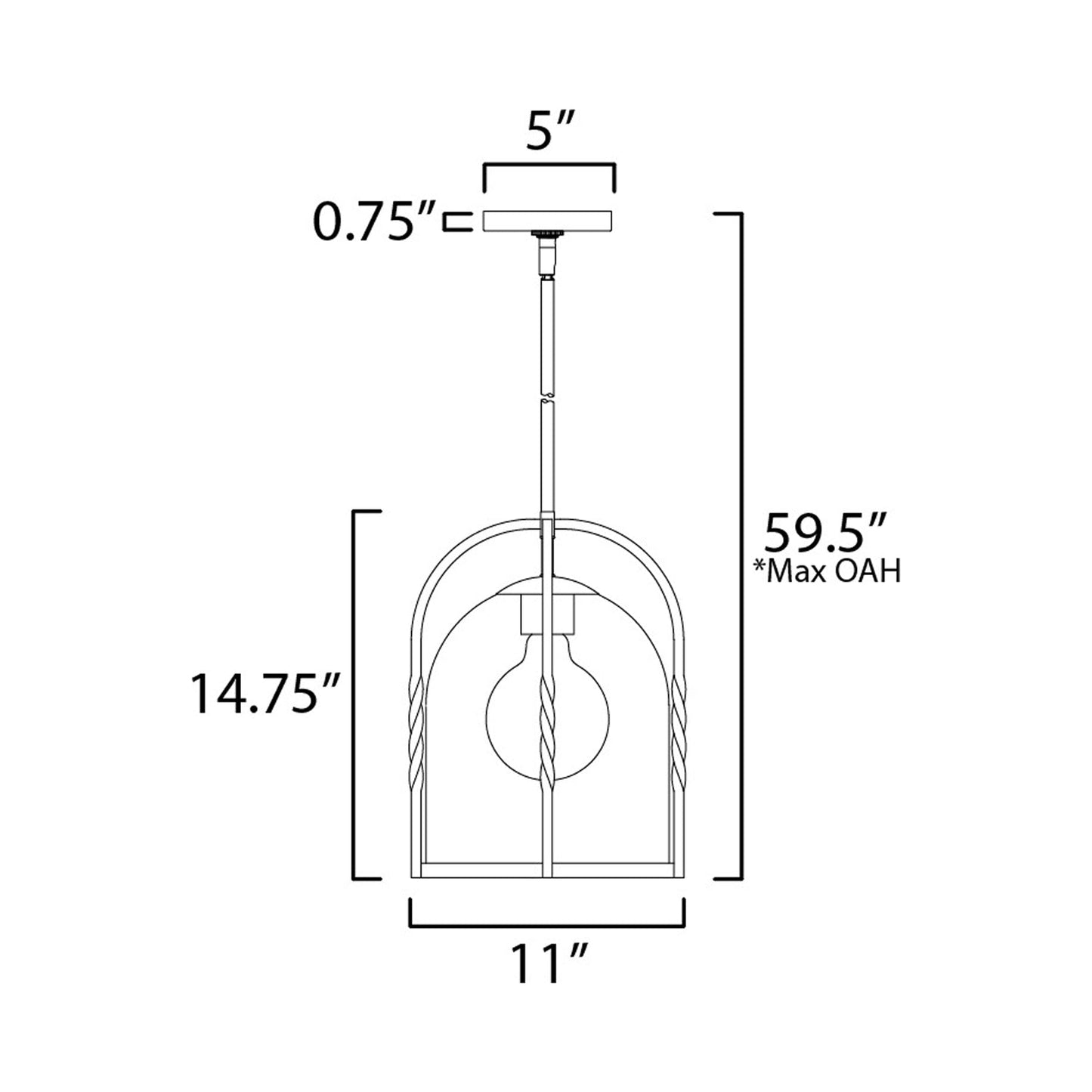Foundry Outdoor Pendant Light - line drawing.