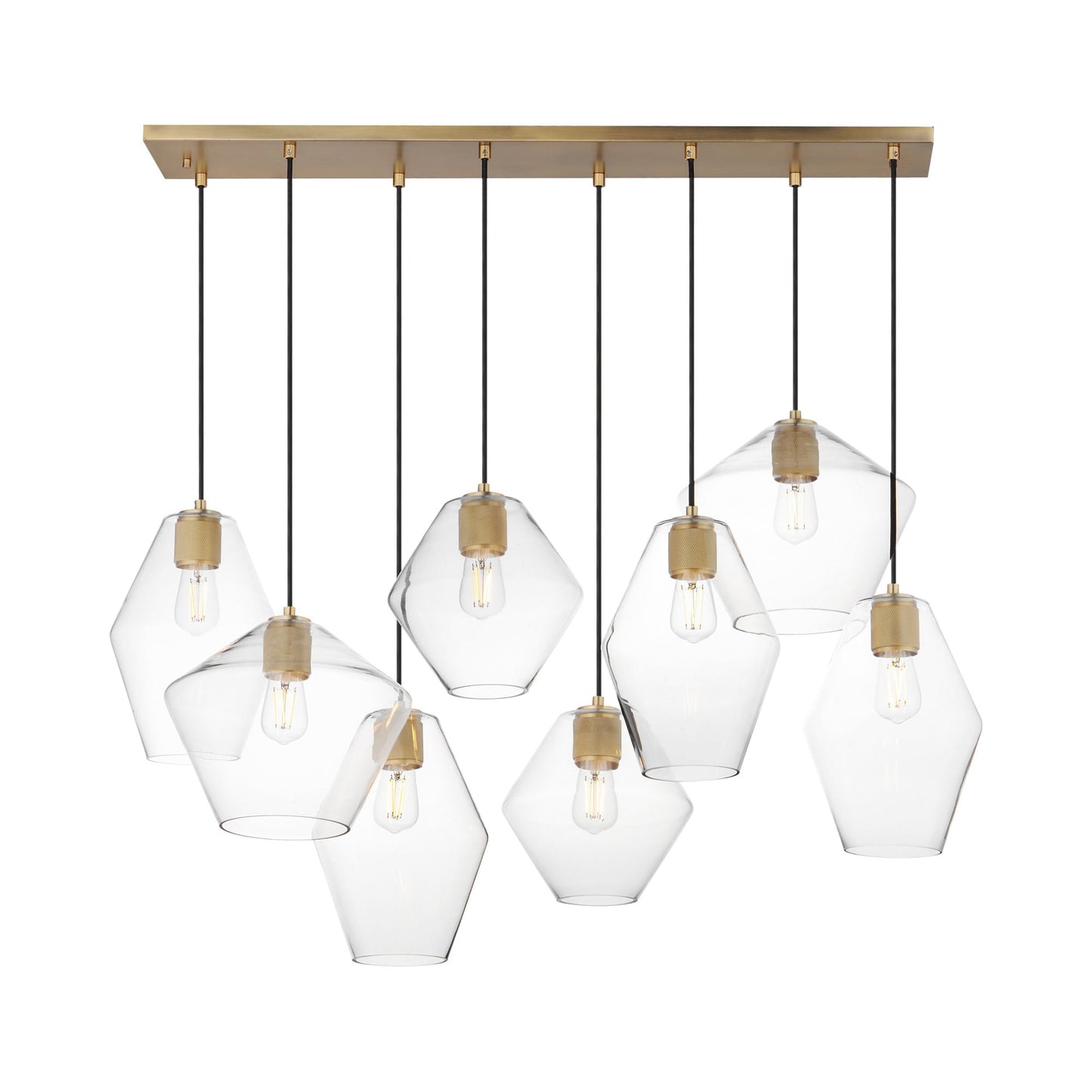 Geode Linear Pendant Light in Natural Aged Brass.