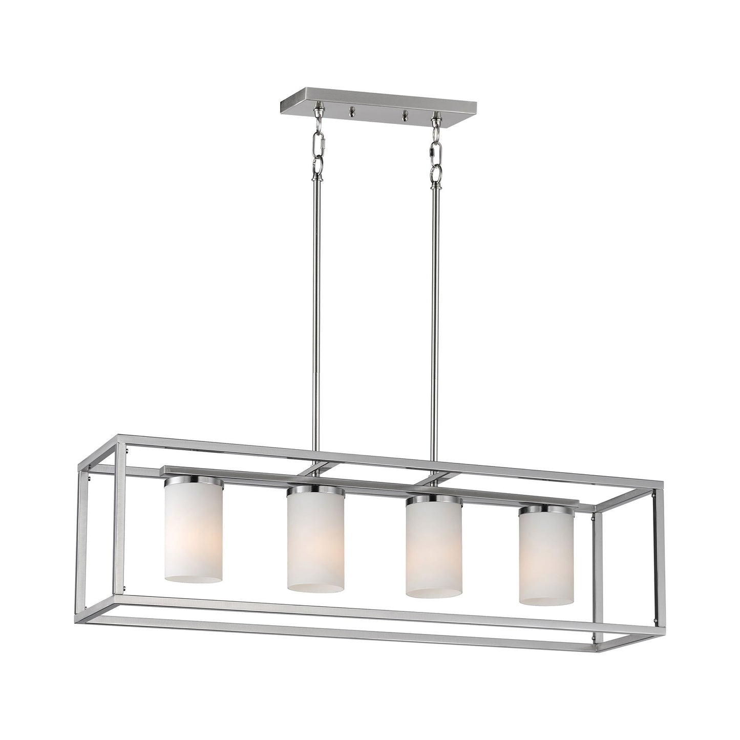 Lateral Linear Pendant Light in Satin Nickel.