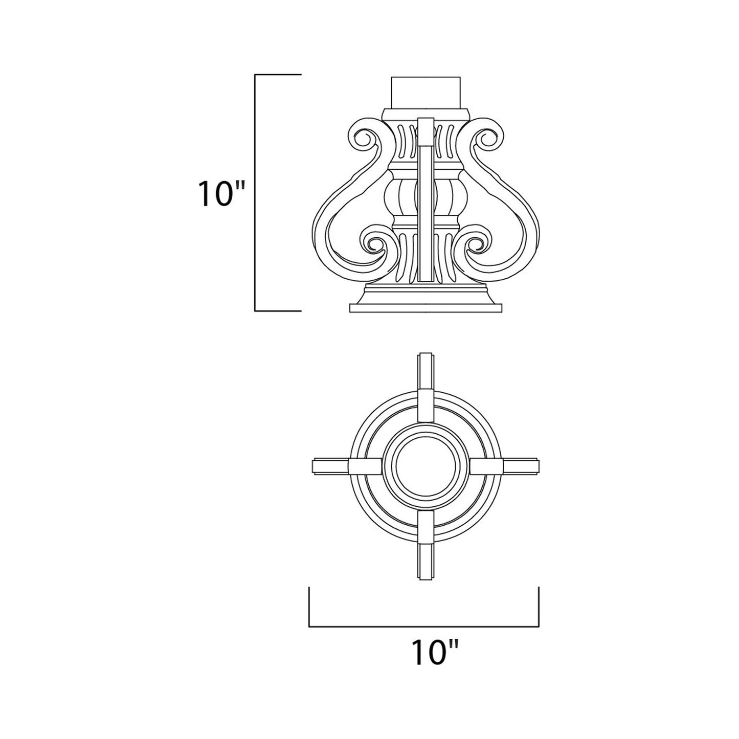 Maxim Outdoor Pier Mount - line drawing.