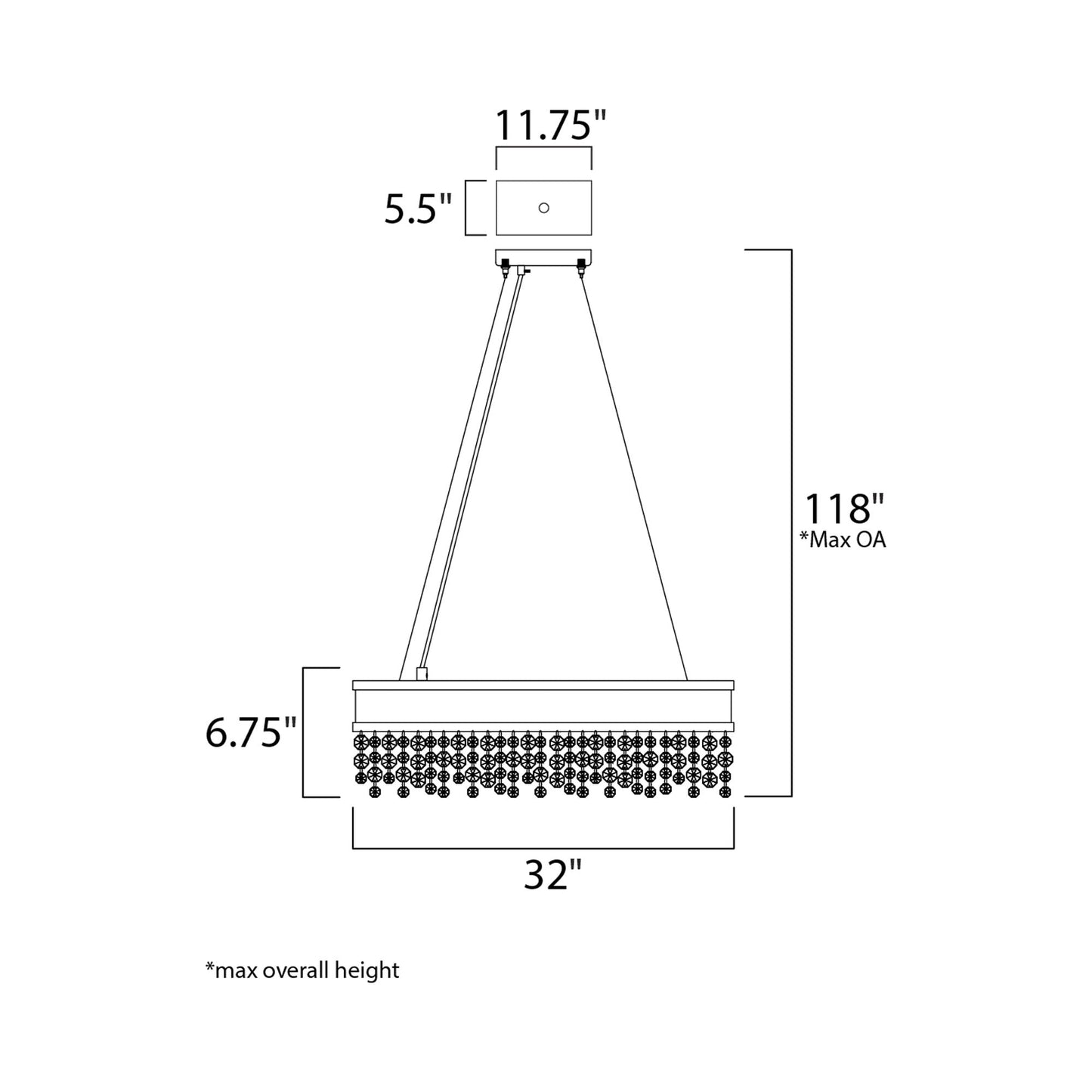 Mystic LED Linear Pendant Light - line drawing.