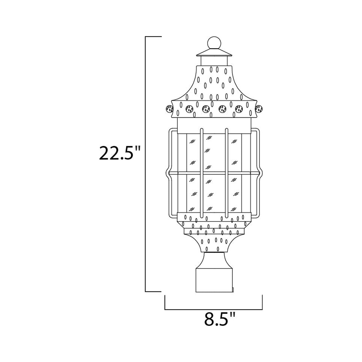 Nantucket Outdoor Post Light - line drawing.
