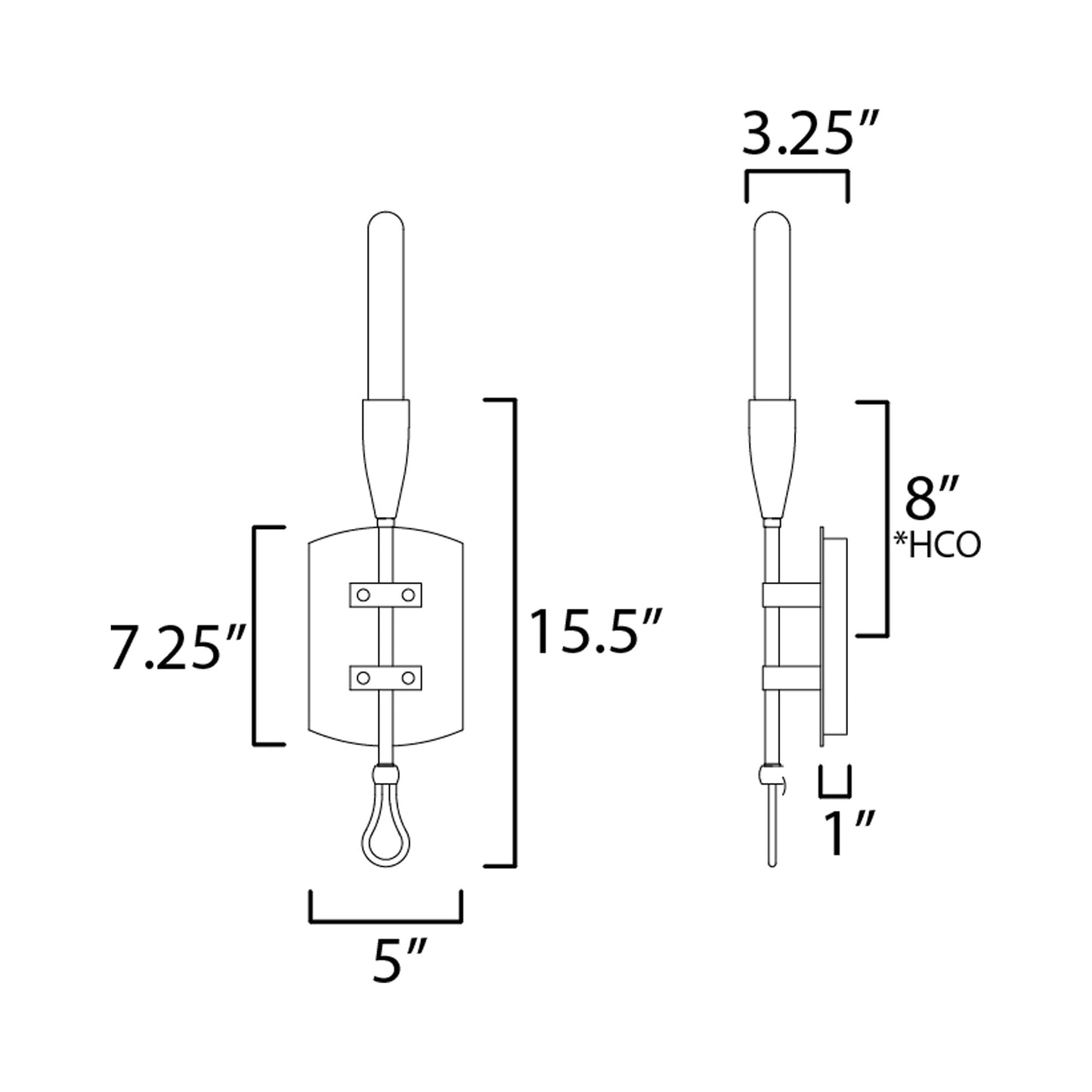 Pioneer Bath Wall Light - line drawing.