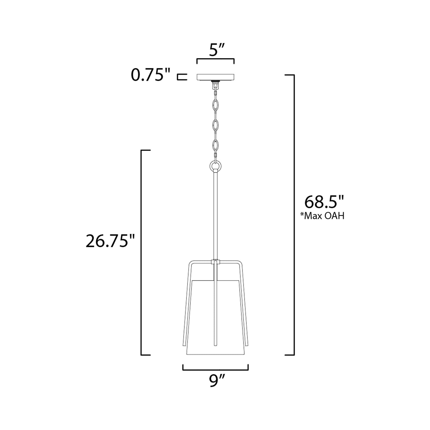 Pitchfork Pendant Light - line drawing.