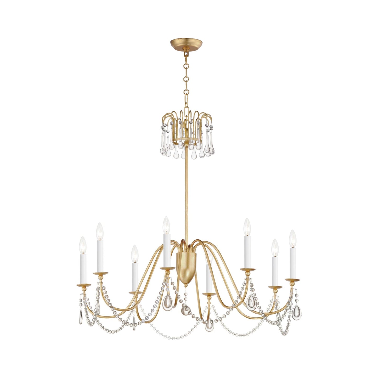 Plumette Chandelier in Gold Leaf (8-Light/Crystal).