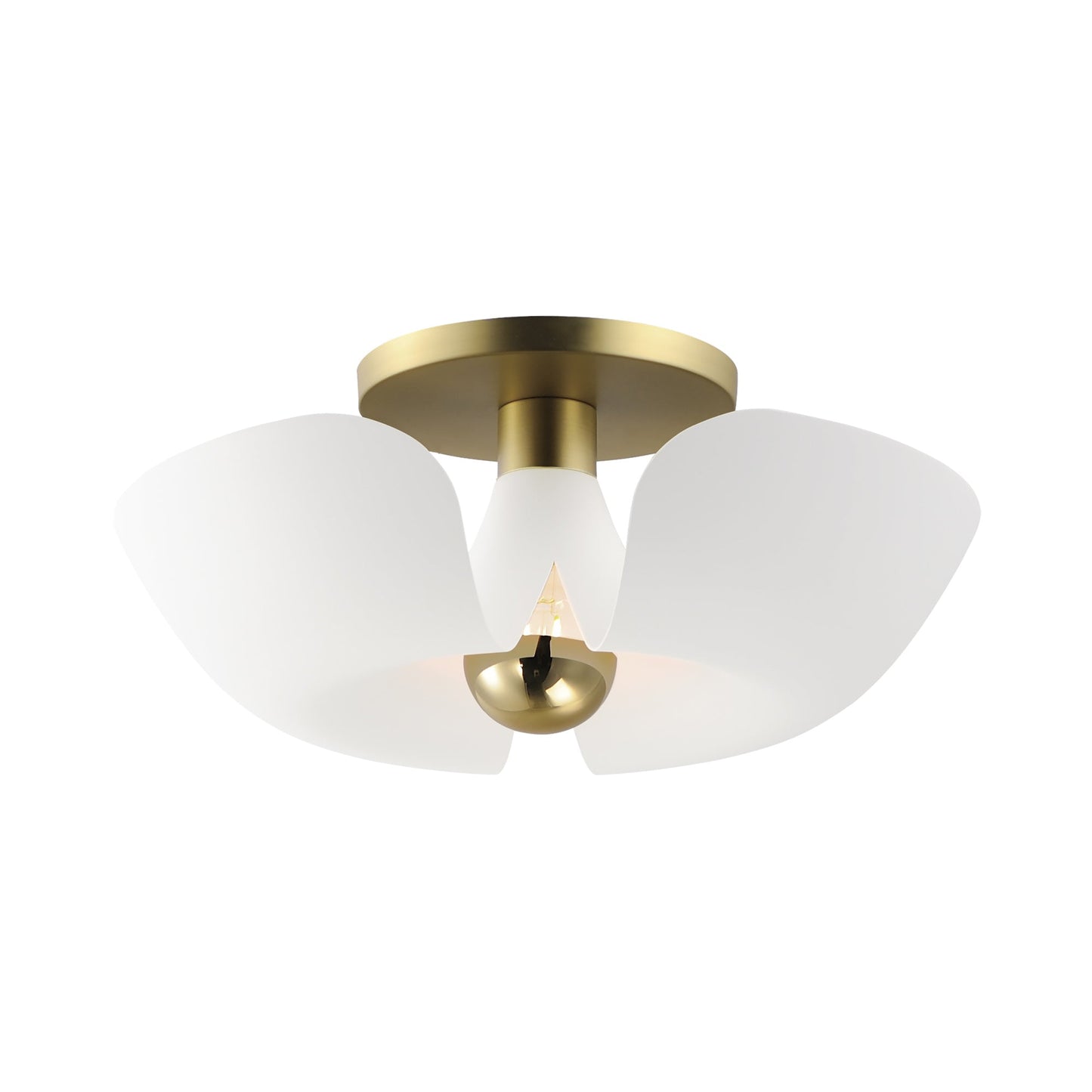 Poppy Flush Mount Ceiling Light in White/Satin Brass (17.75-Inch).