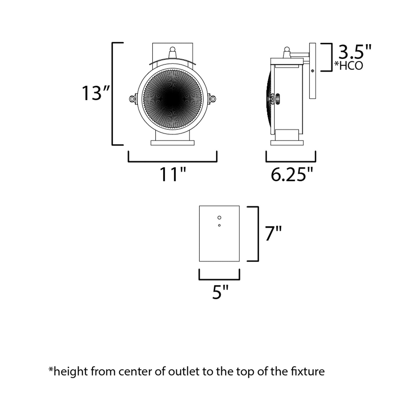 Portside Round Outdoor Wall Light - line drawing.