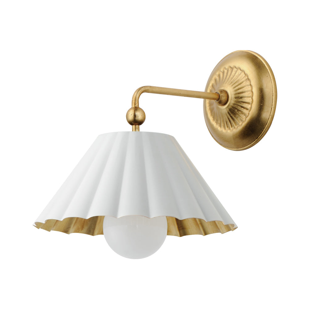 Primrose Bath Wall Light in Matte White/Gold Leaf.