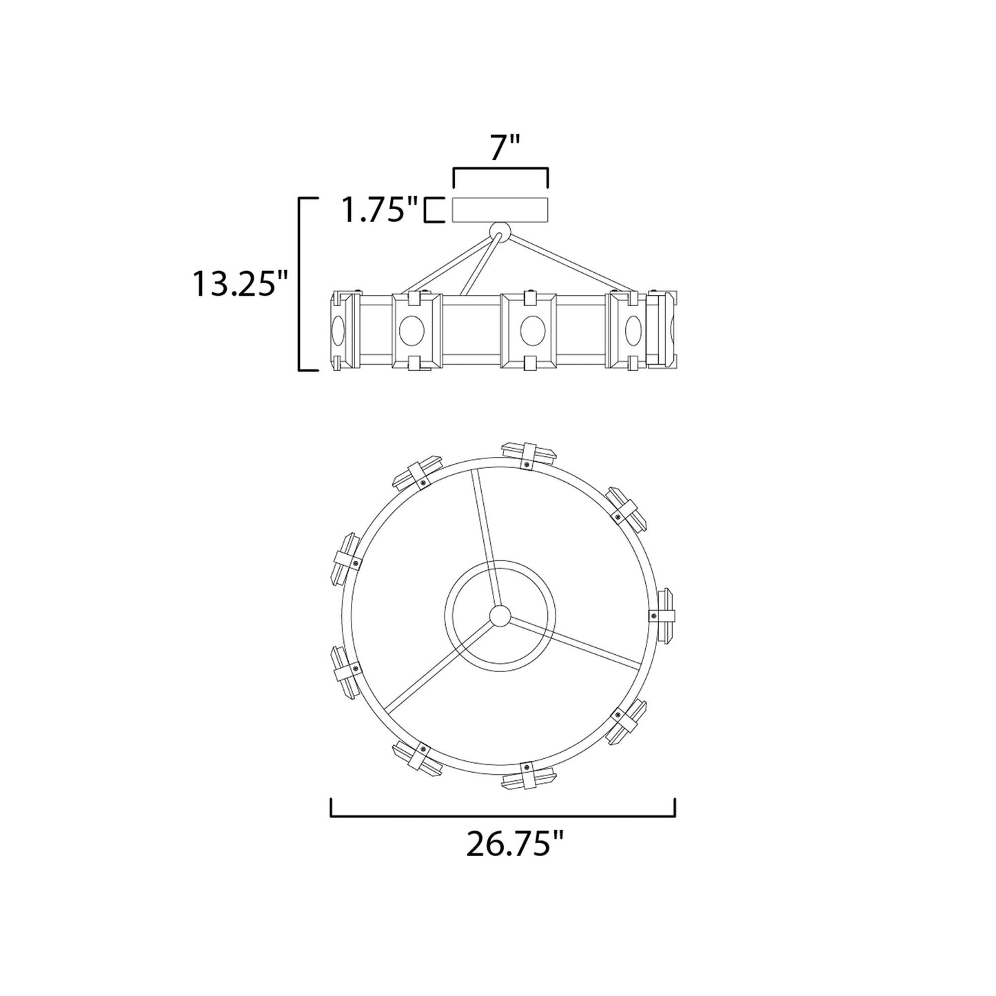 Radiant LED Flush Mount Ceiling Light - line drawing.