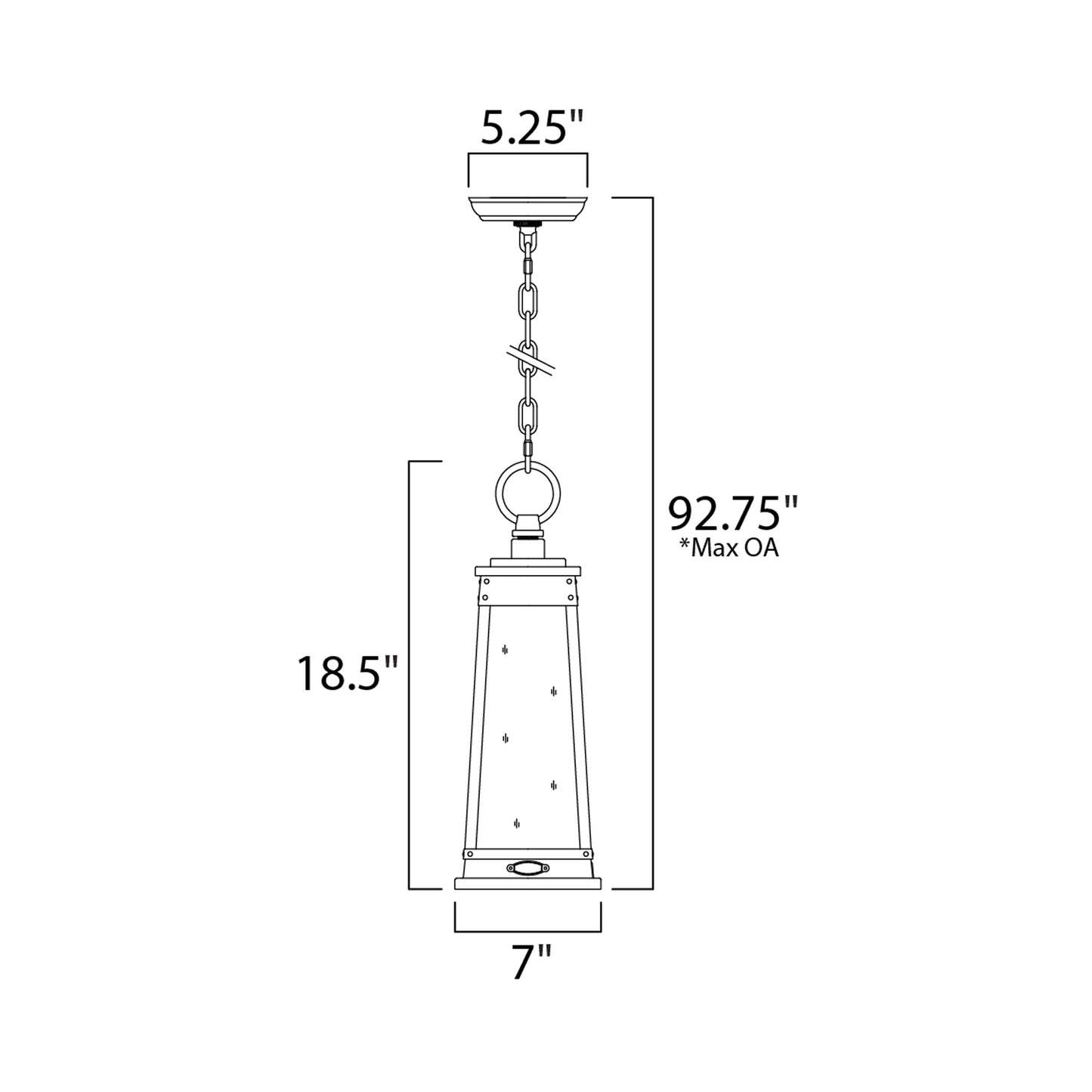 Schooner Outdoor Pendant Light - line drawing.
