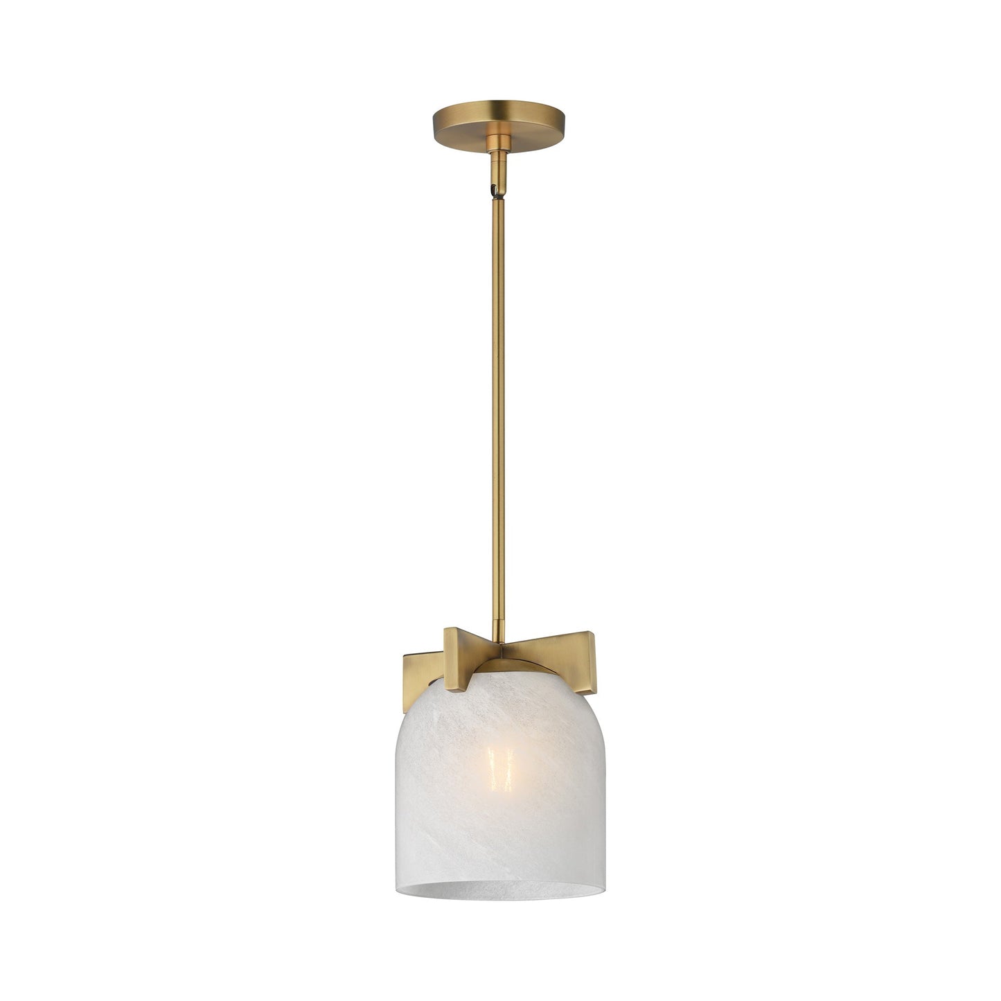 Scoop Semi-Flush Convertible Pendant Light in Natural Aged Brass (Marble Glass).