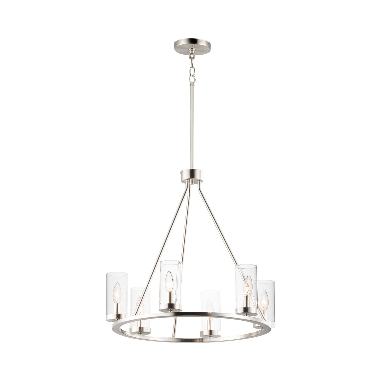 Sentinel Chandelier in Satin Nickel.