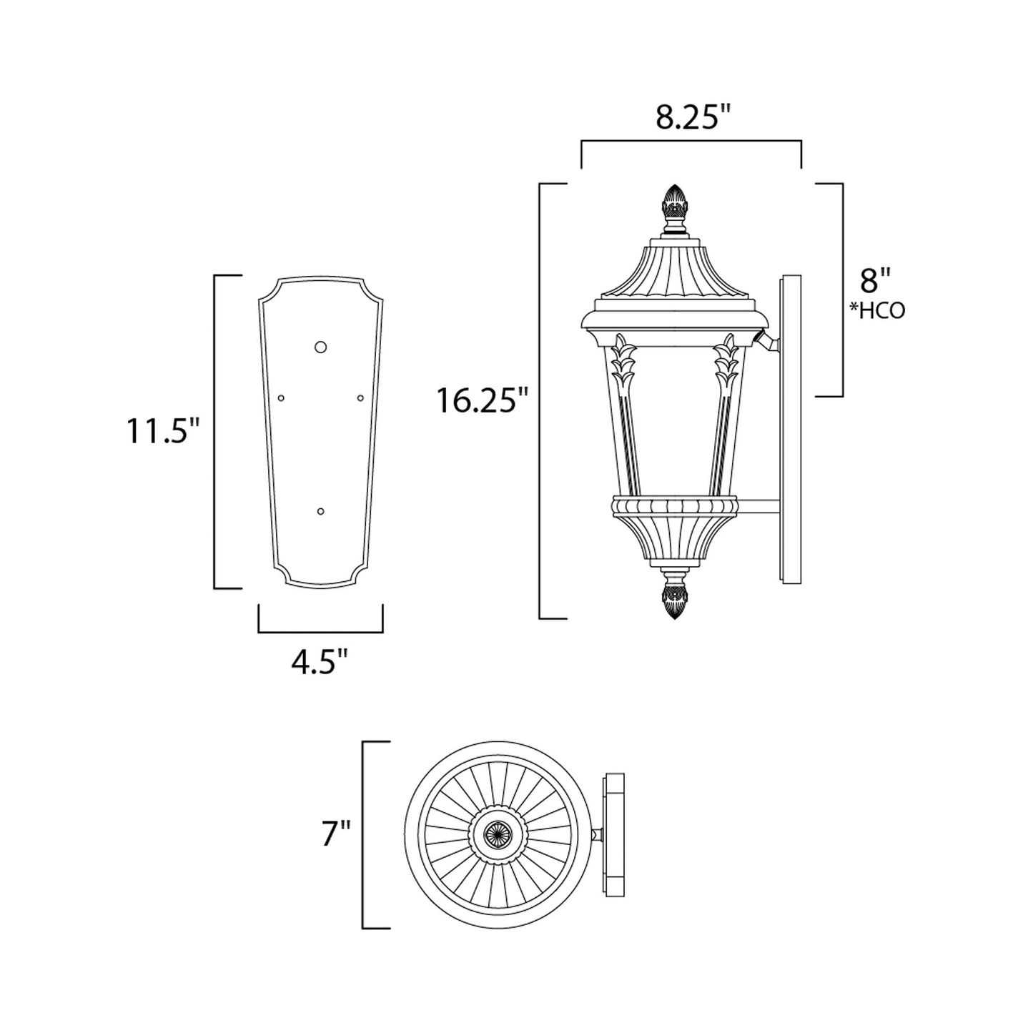 Sentry Outdoor Glass Wall Light - line drawing.