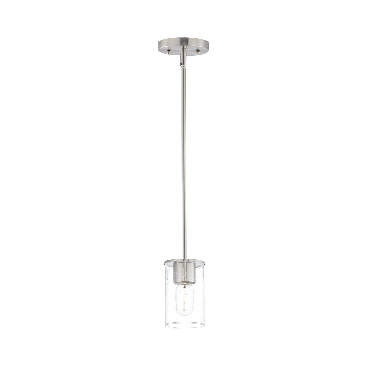 Sleek Mini Pendant Light in Satin Nickel.