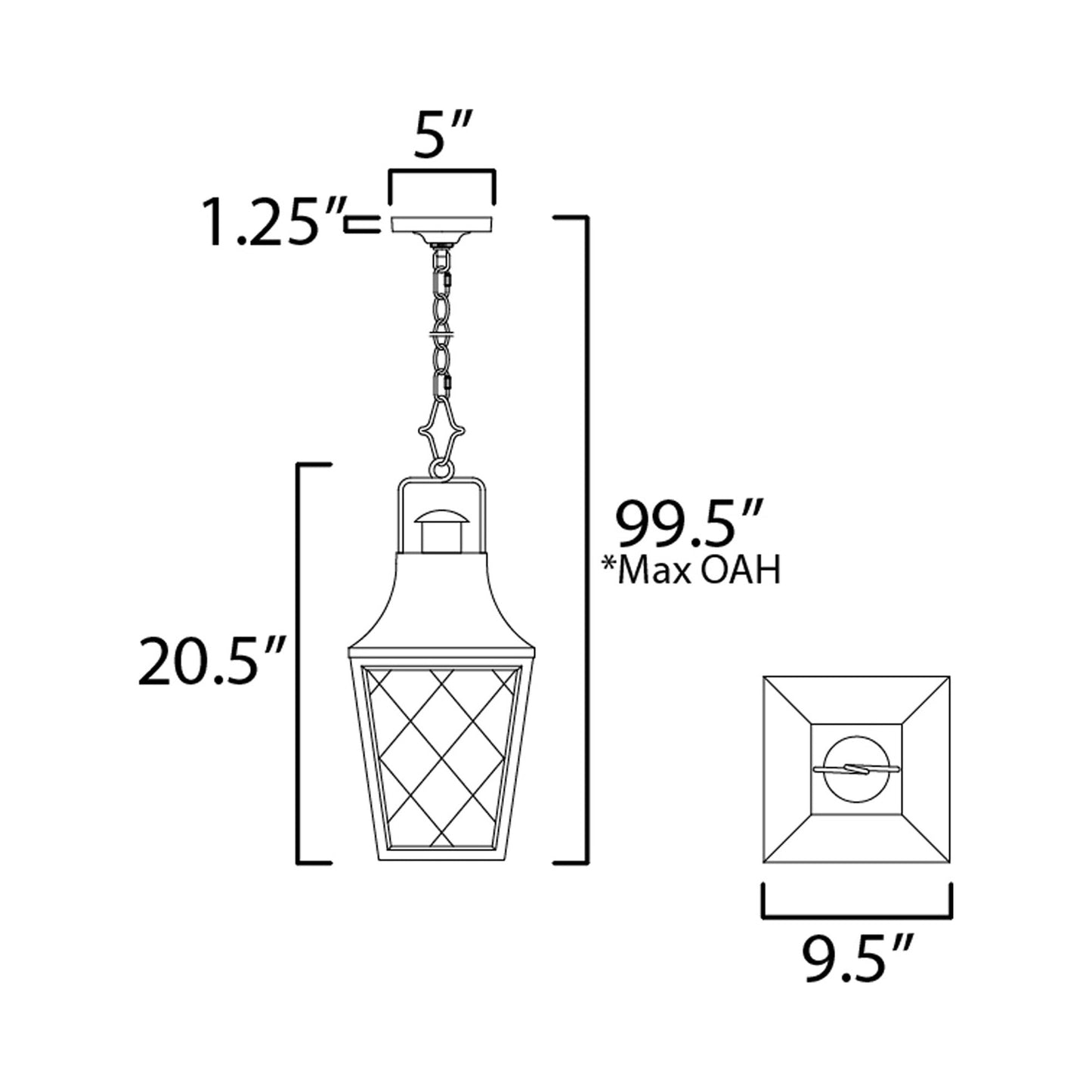 Storybook Outdoor Pendant Light - line drawing.