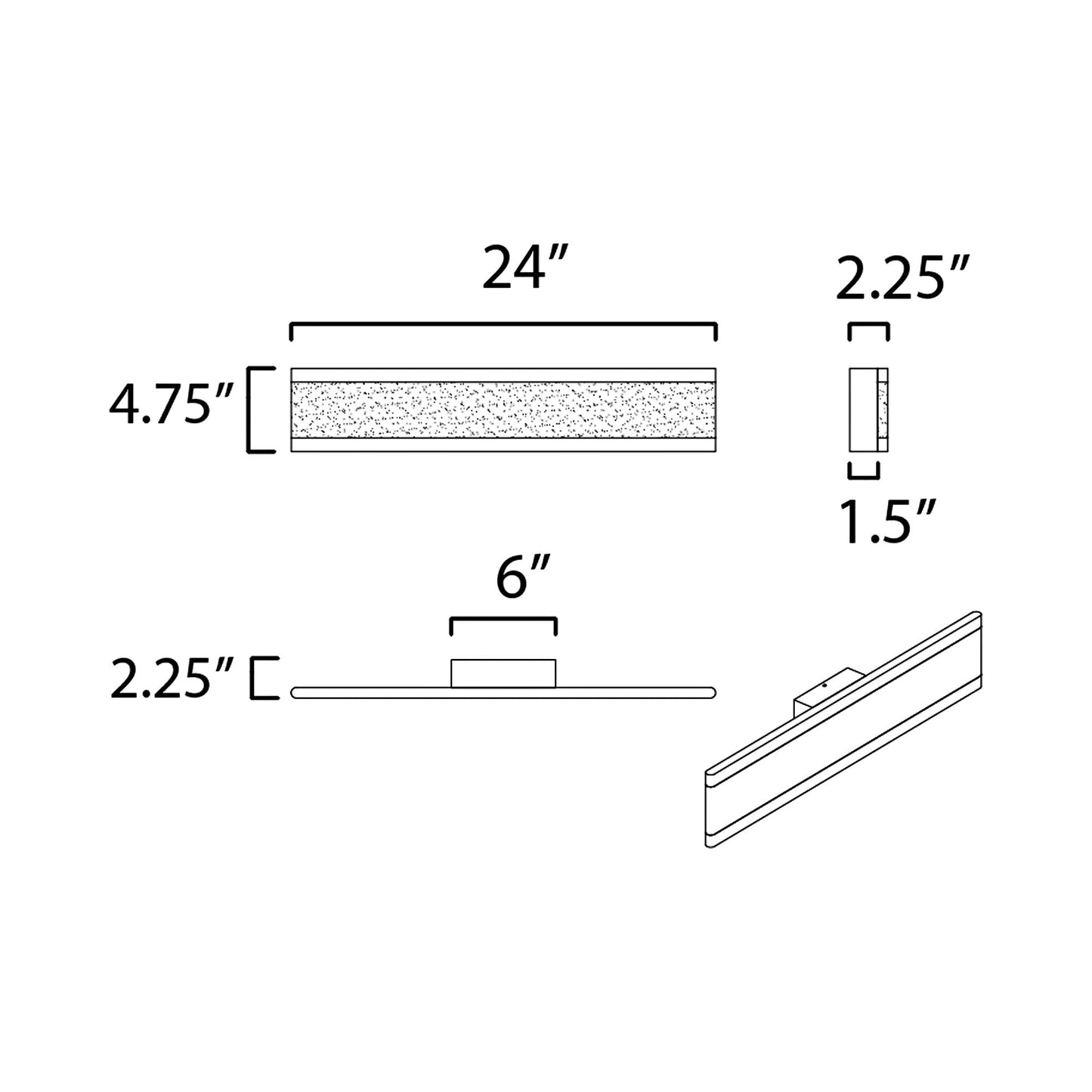 Visor LED Bath Vanity Light - line drawing.