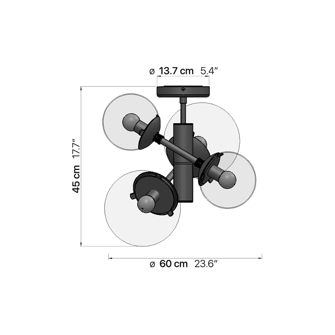 Global C4L Semi Flush Mount Ceiling Light - line drawing.