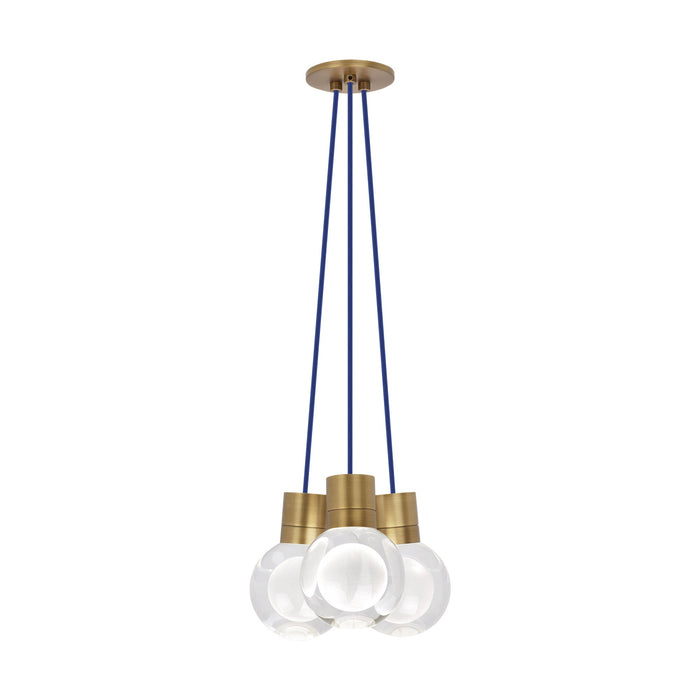 Mina 3-Light LED Pendant Light in Blue/Aged Brass.