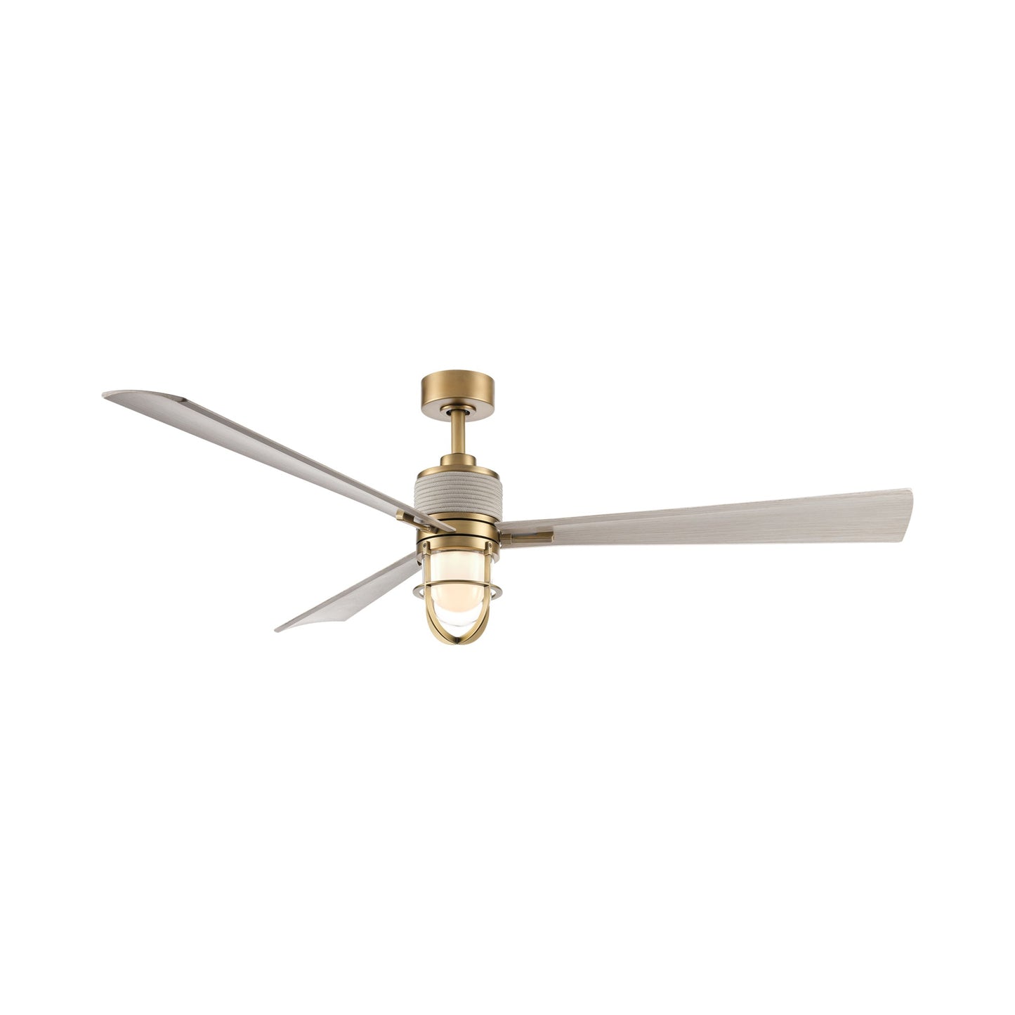 Nauticus Outdoor LED Ceiling Fan in Legacy Brass.