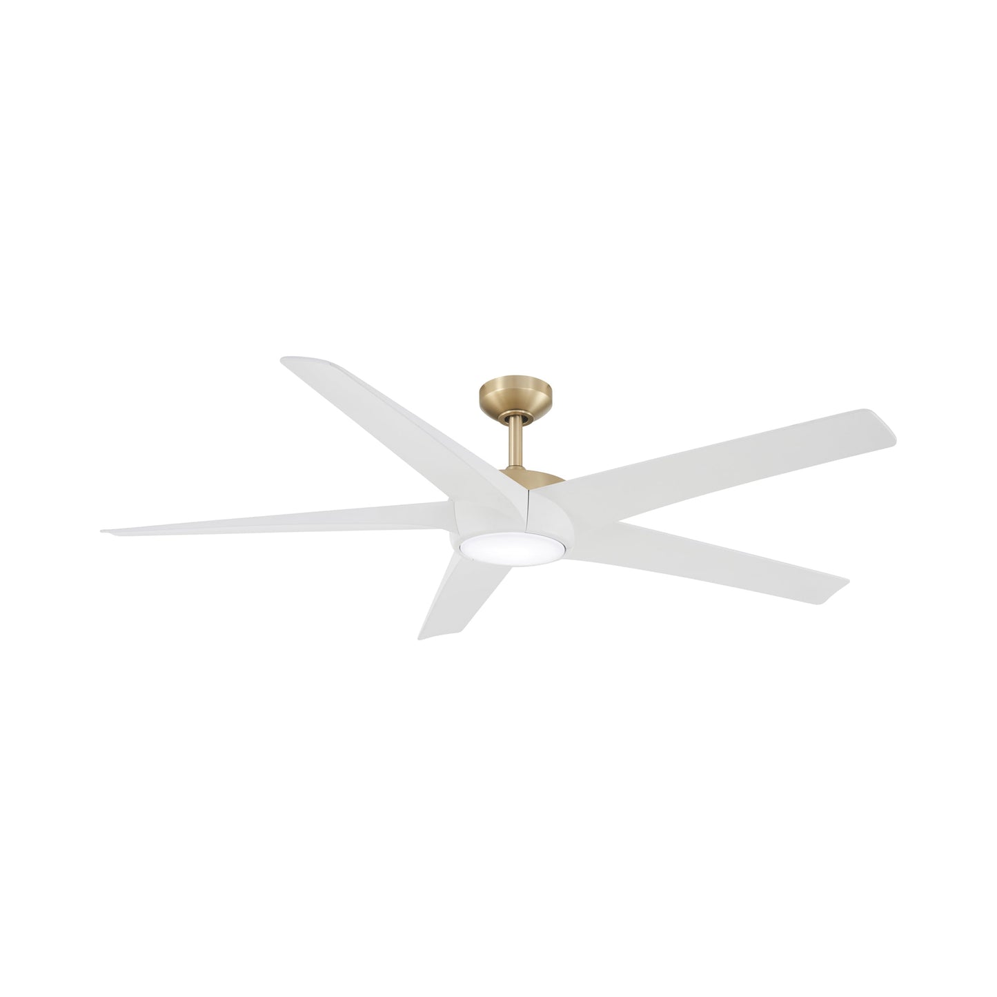 Skymaster LED Ceiling Fan in Soft Brass/Flat White.