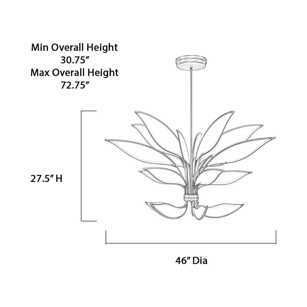 Papilio LED Chandelier - line drawing.