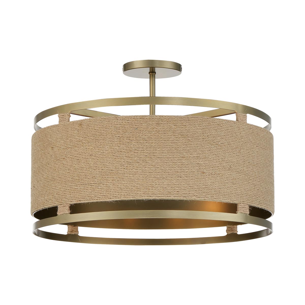 Windward Passage Semi Flush Mount Ceiling Light in Soft Brass.
