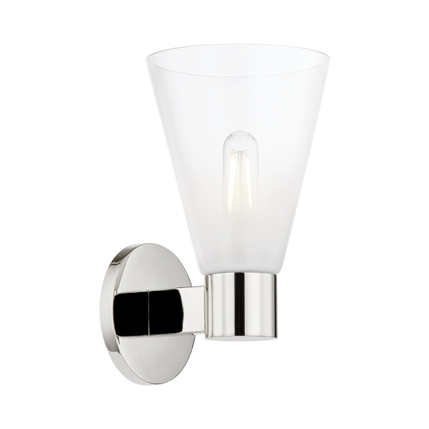 Alma Single Wall Light in Polished Nickel.