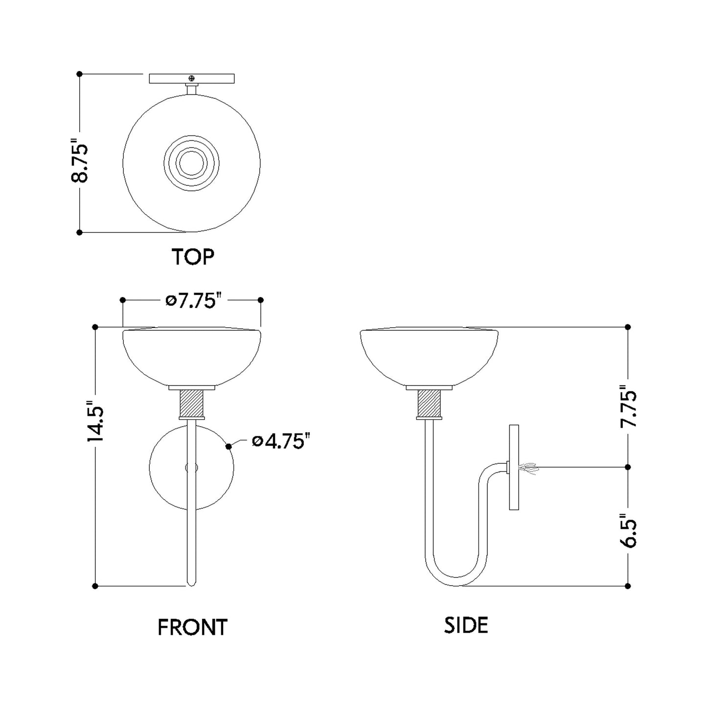 Aster Wall Light - line drawing.