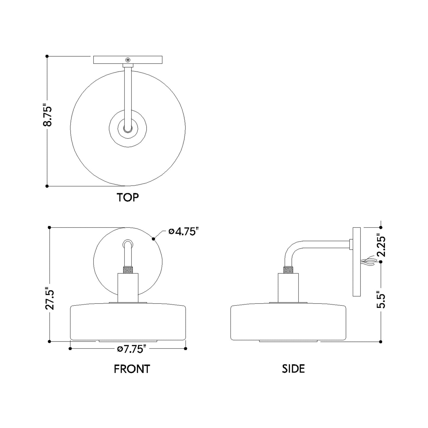 Aston Wall Light - line drawing.