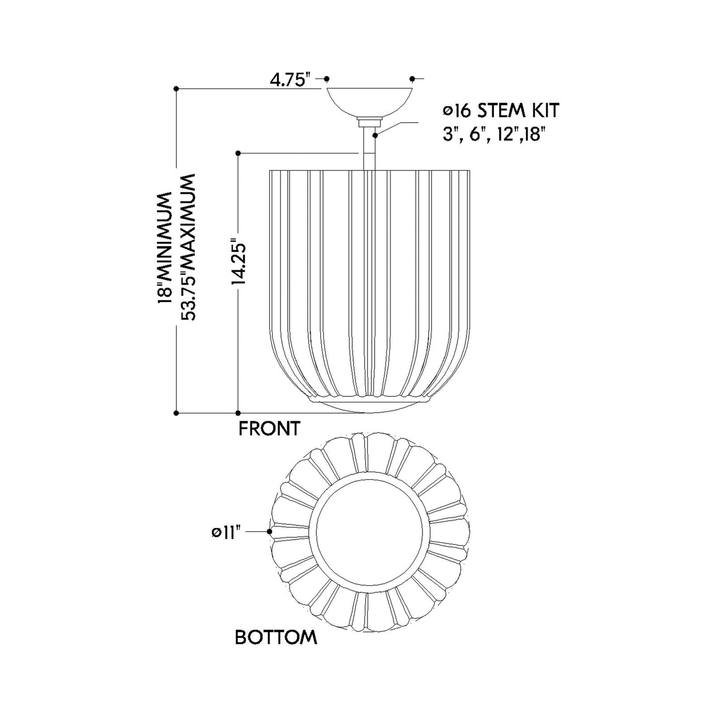 Cece Pendant Light - line drawing.