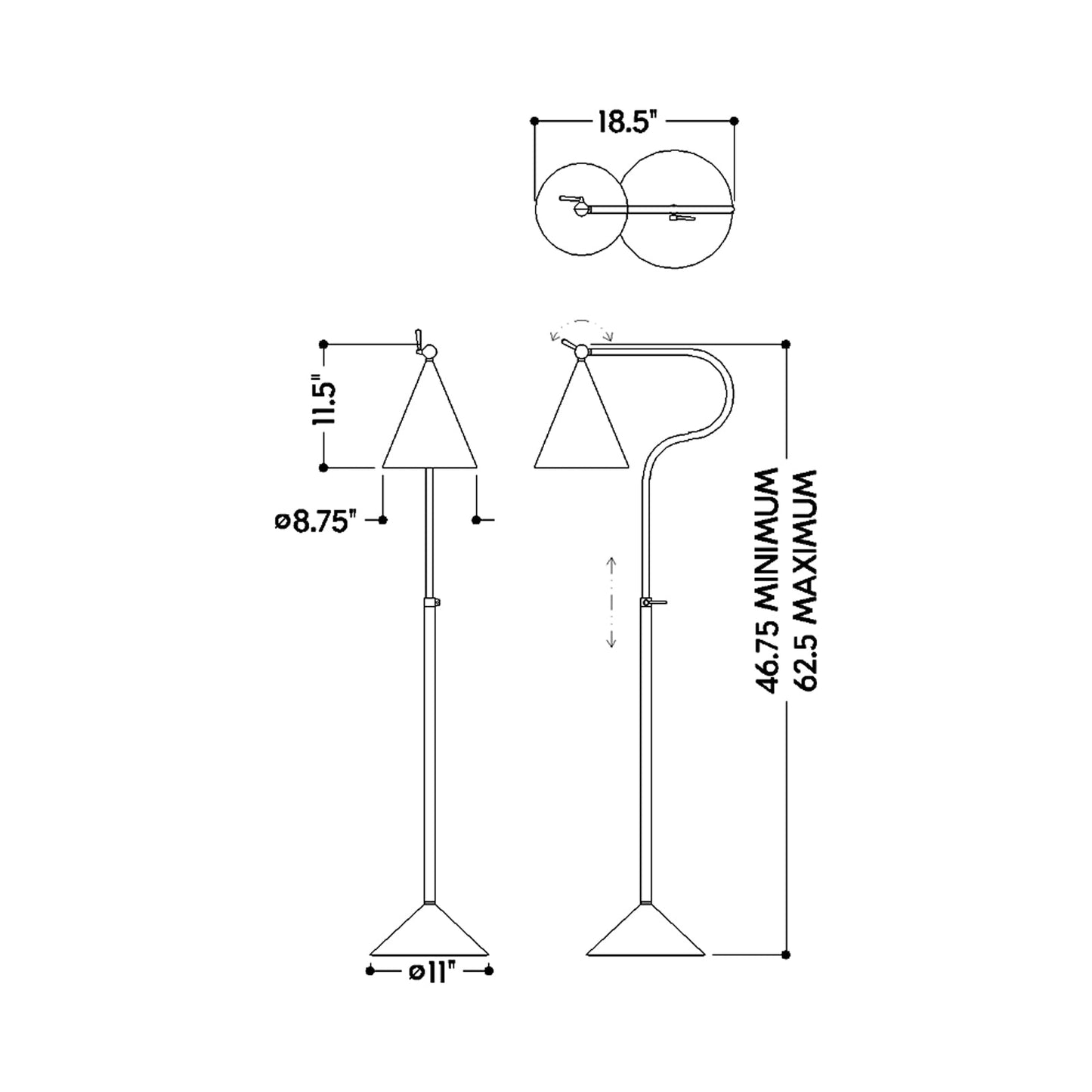 Harriet Floor Lamp - line drawing.