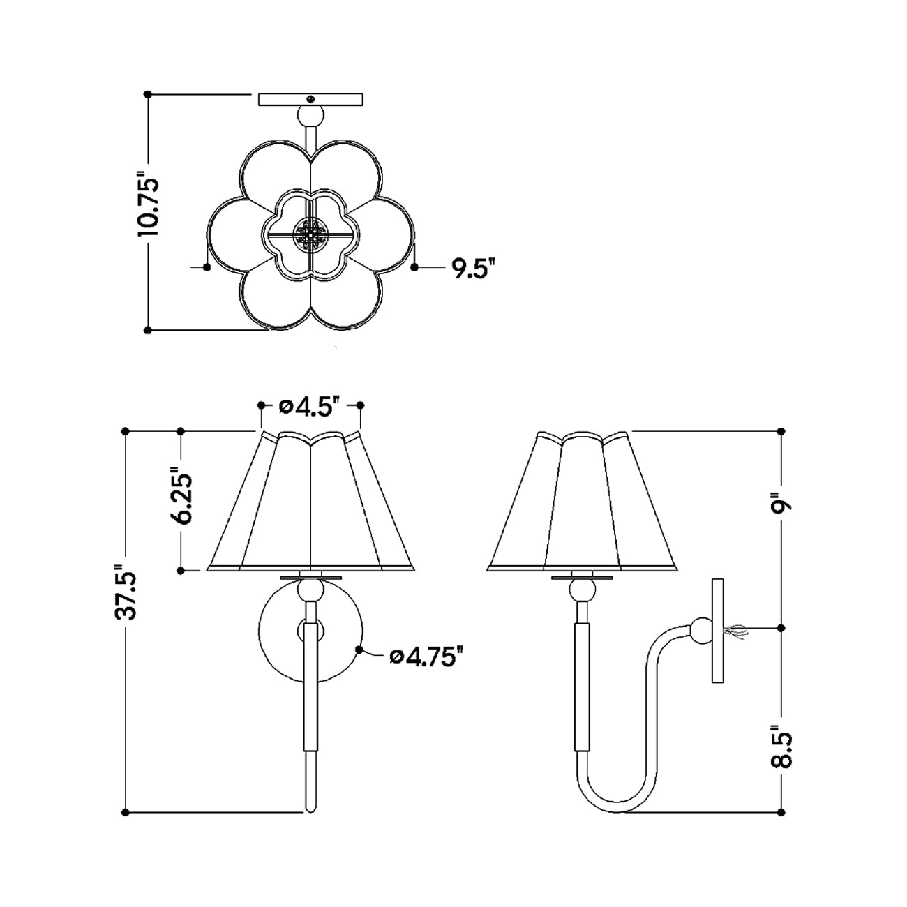 Janie Wall Light - line drawing.
