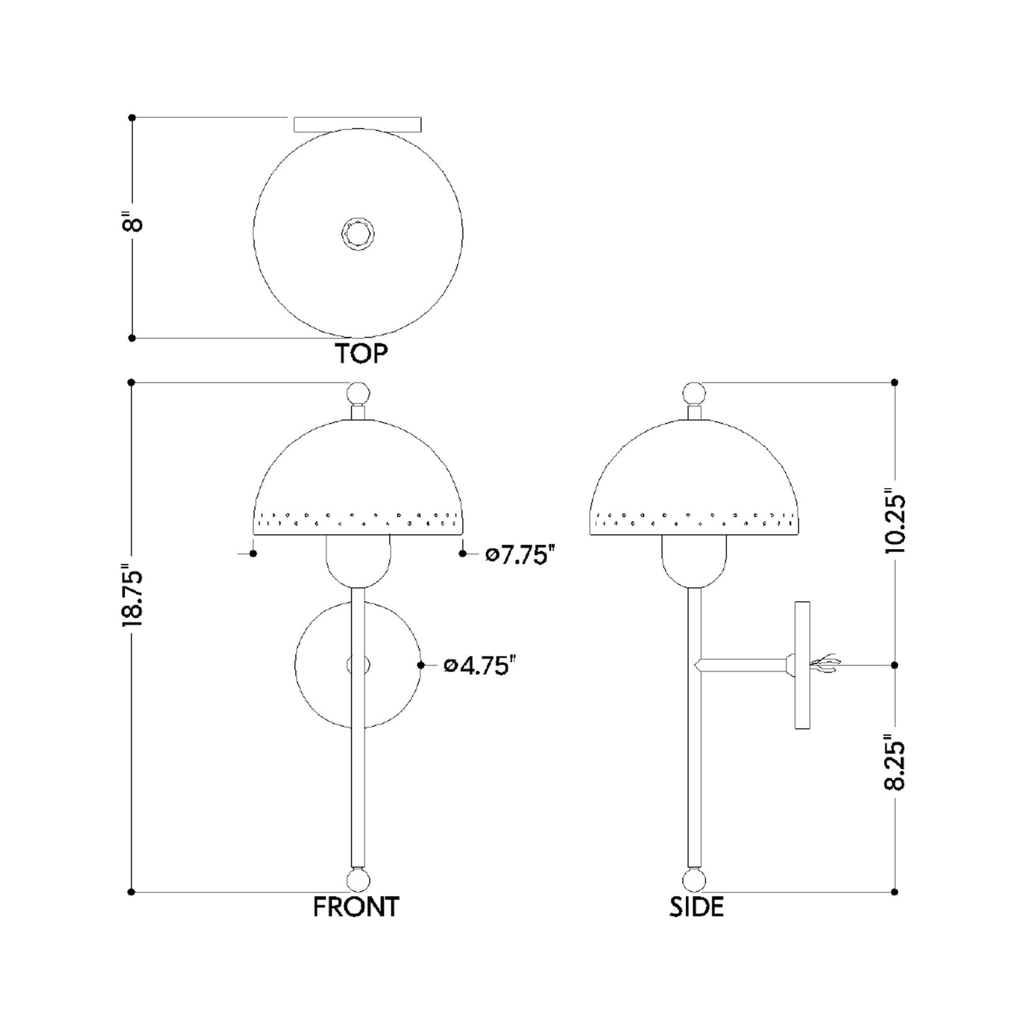 Jojo Wall Light - line drawing.