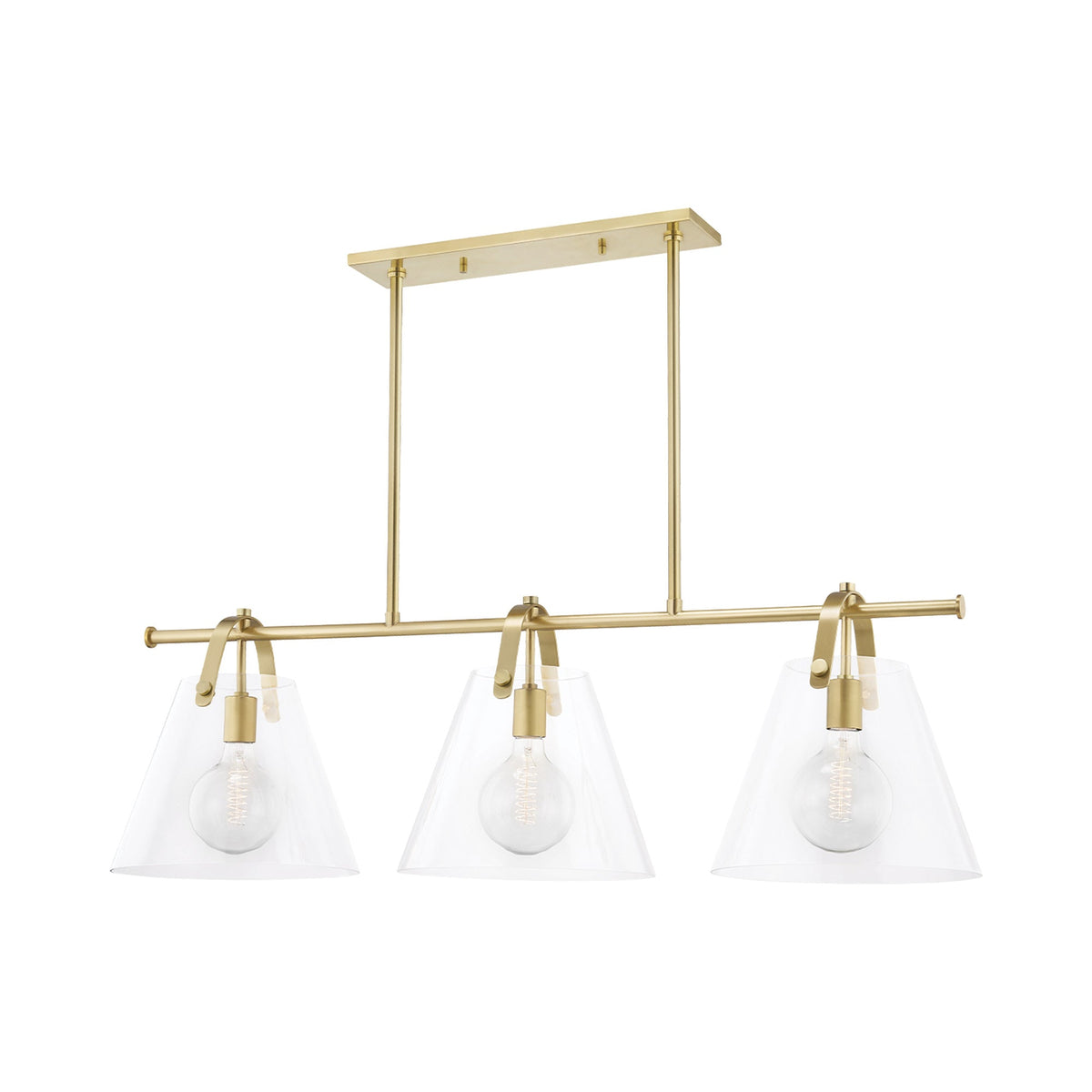 Karin Linear Pendant Light in Aged Brass.