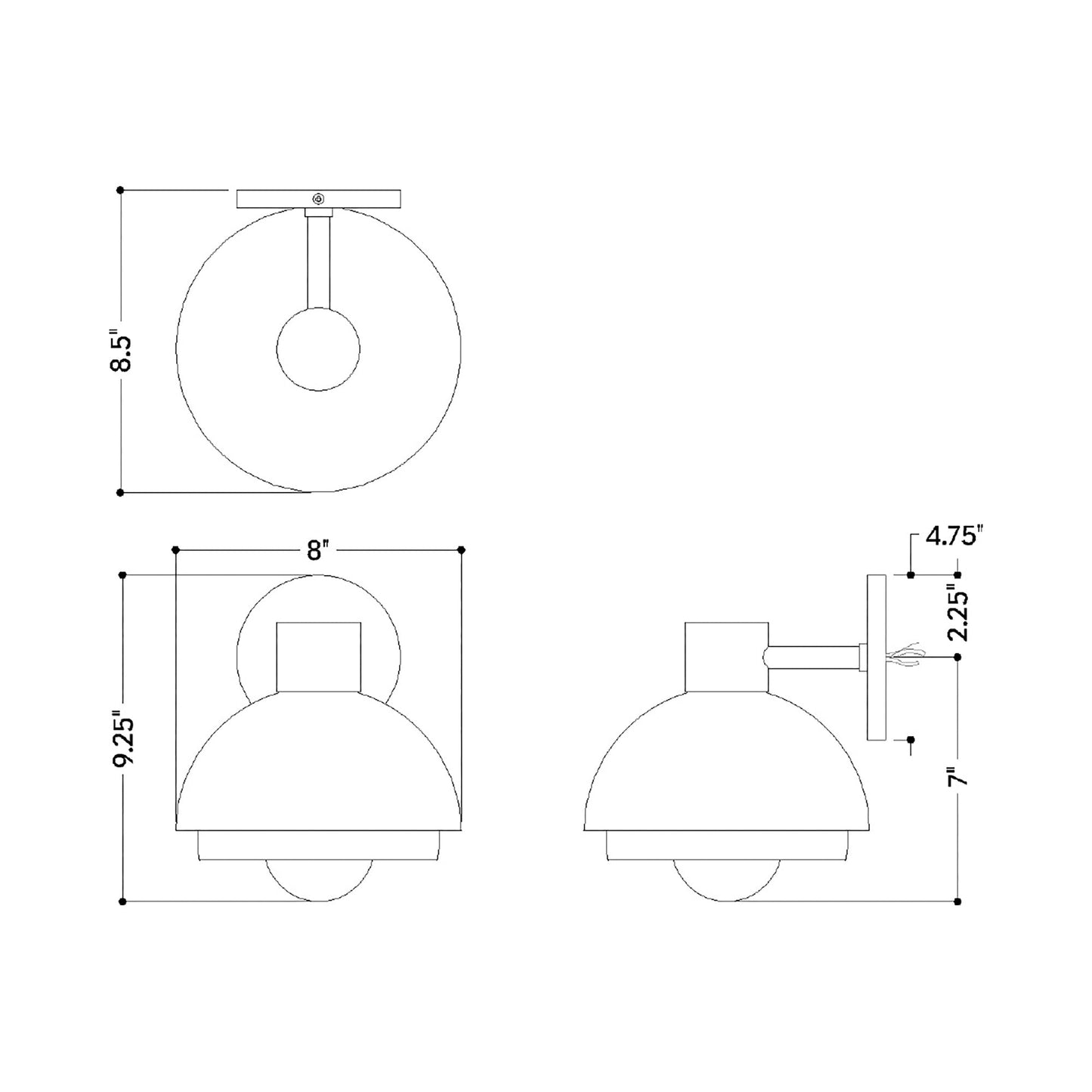 Modena Wall Light - line drawing.