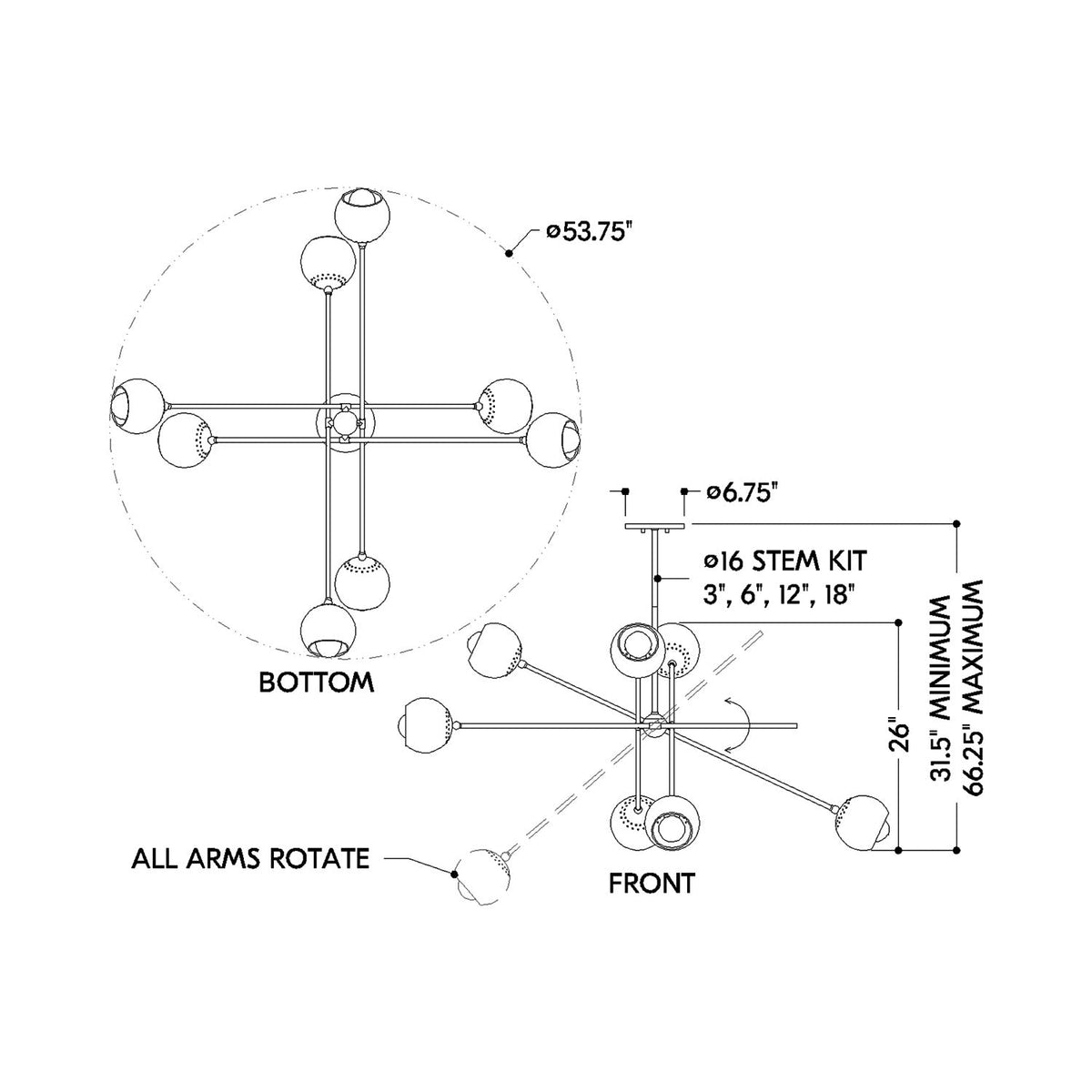 Saylor Chandelier - line drawing.