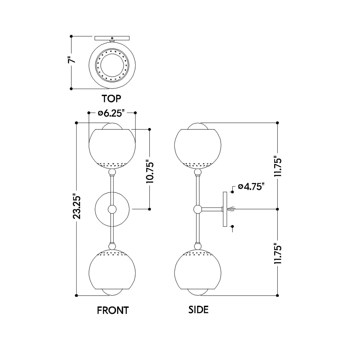 Saylor Wall Light - line drawing.