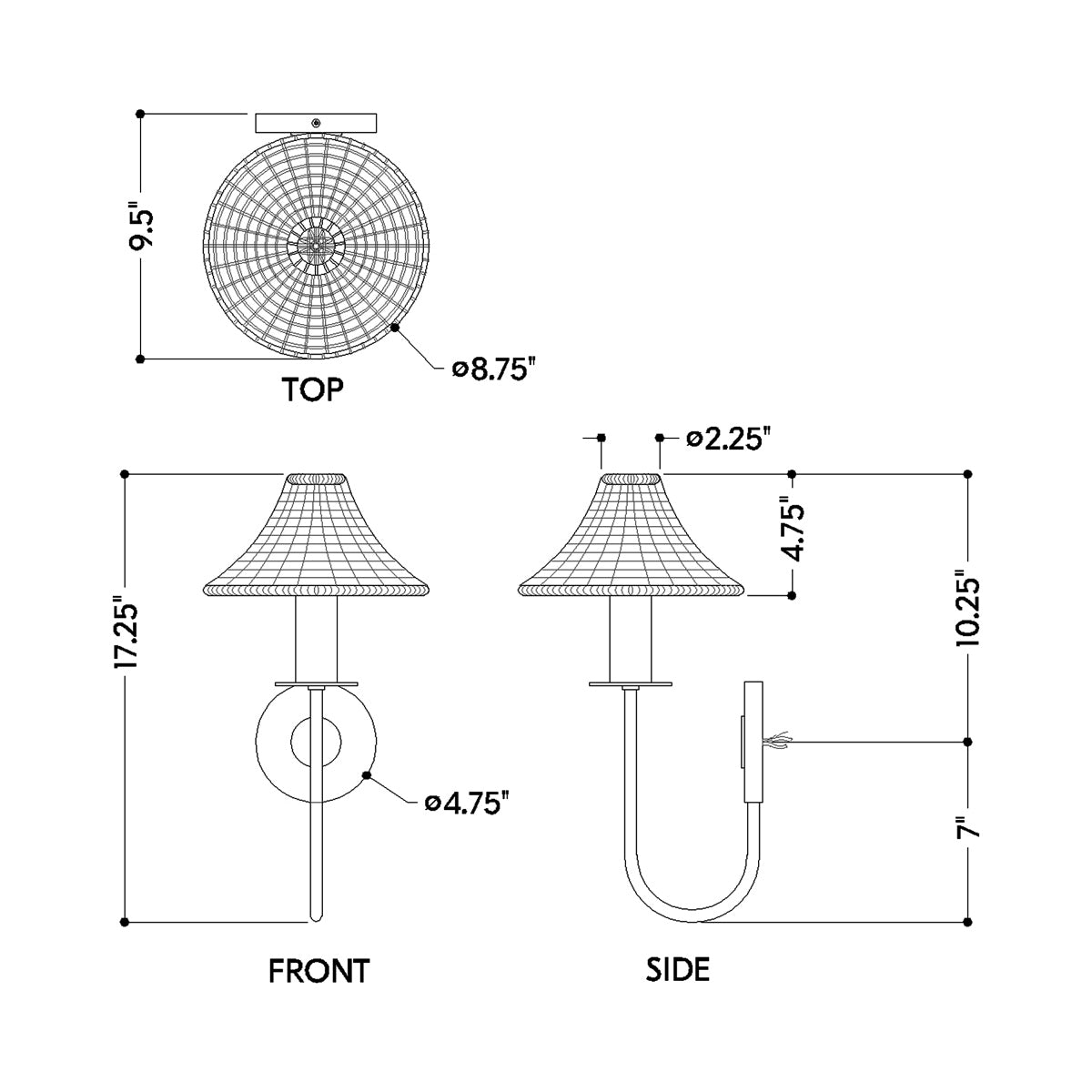 Twila Wall Light - line drawing.