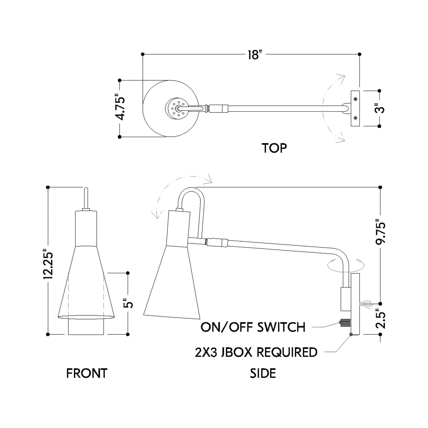 Yvette Wall Light - line drawing.