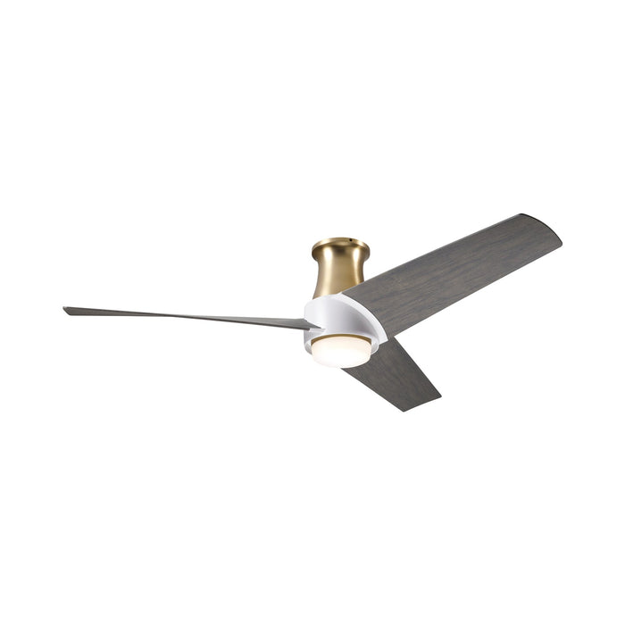 Ambit DC LED Flush Mount Ceiling Fan in Satin Brass/Matte White (Graywash Blade).