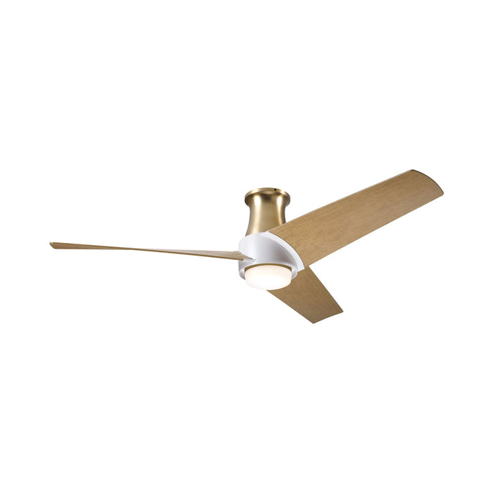 Ambit DC LED Flush Mount Ceiling Fan in Satin Brass/Matte White (Maple Blade).