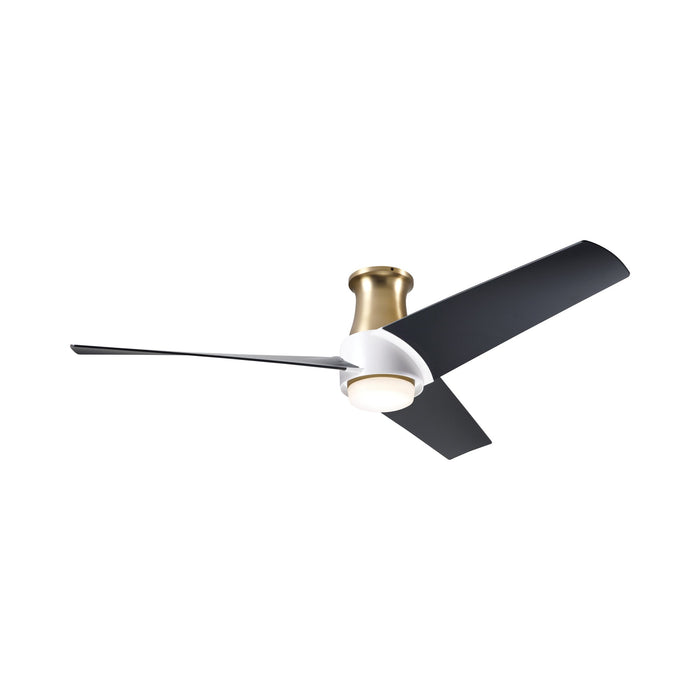 Ambit DC LED Flush Mount Ceiling Fan in Satin Brass/Matte White (Matte Black Blade).