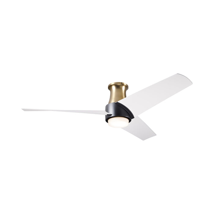 Ambit DC LED Flush Mount Ceiling Fan in Satin Brass/Matte Black (Matte White Blade).