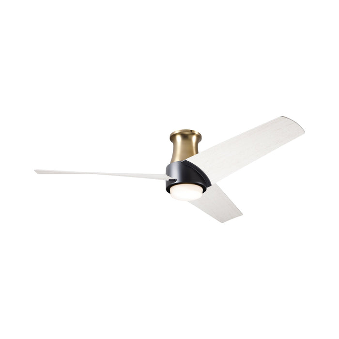 Ambit DC LED Flush Mount Ceiling Fan in Satin Brass/Matte Black (Whitewash Blade).