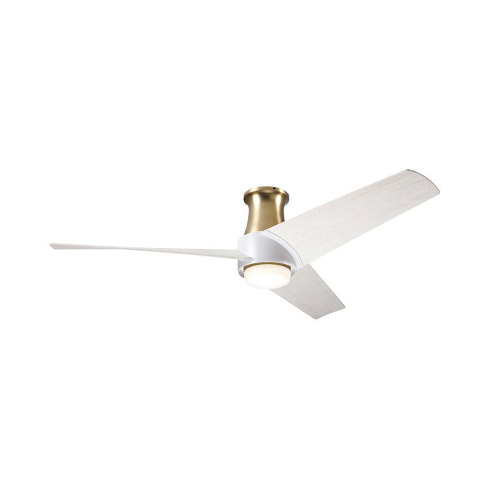 Ambit DC LED Flush Mount Ceiling Fan in Satin Brass/Matte White (Whitewash Blade).