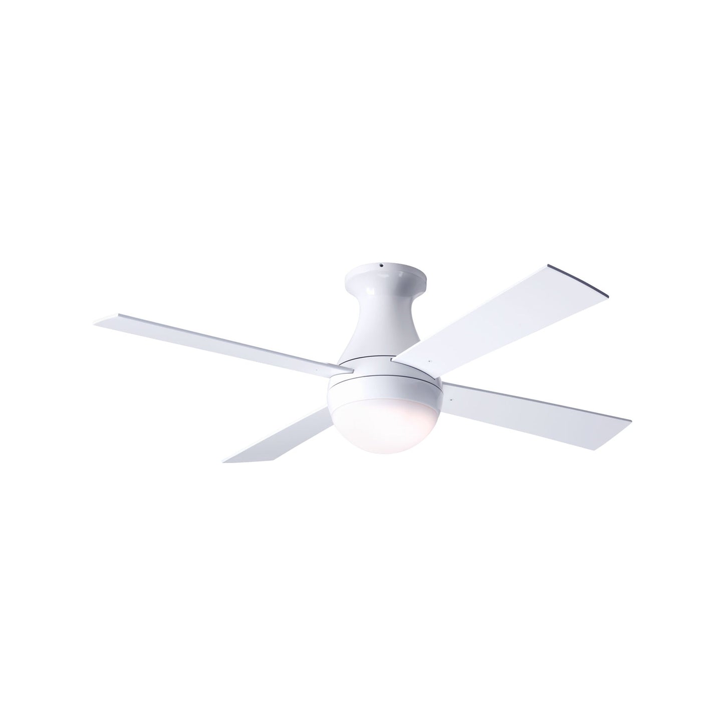 Ball 42-Inch LED Flush Mount Ceiling Fan in Gloss White (Ply White Blade).