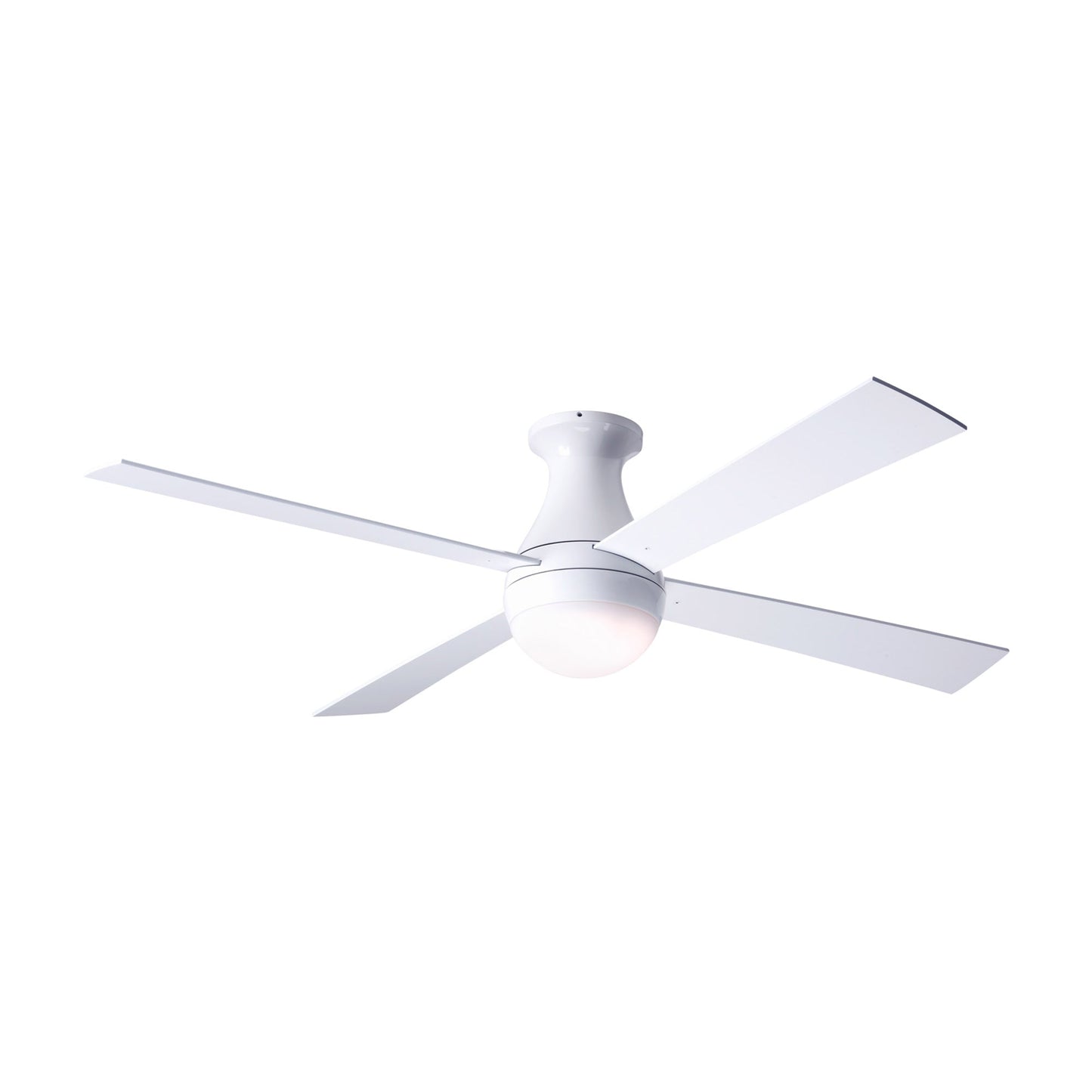 Ball 52-Inch LED Flush Mount Ceiling Fan in Gloss White (Ply White Blade).