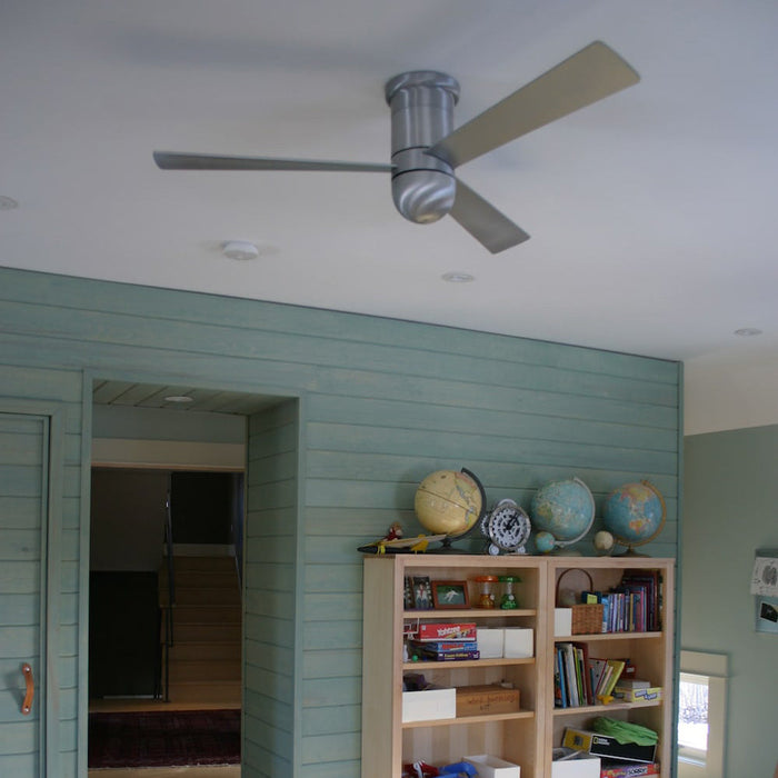 Cirrus DC Flush Mount Ceiling Fan in living room.