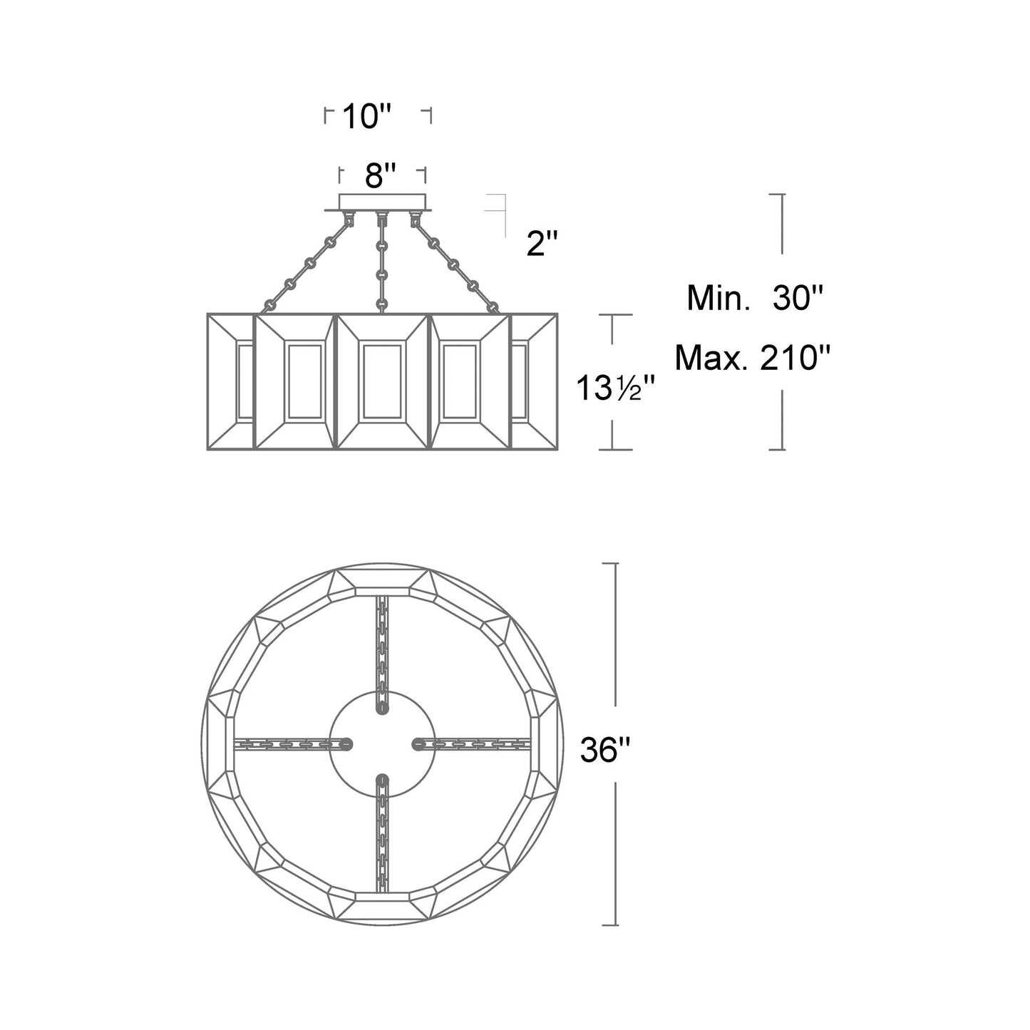 Austen LED Chandelier - line drawing.